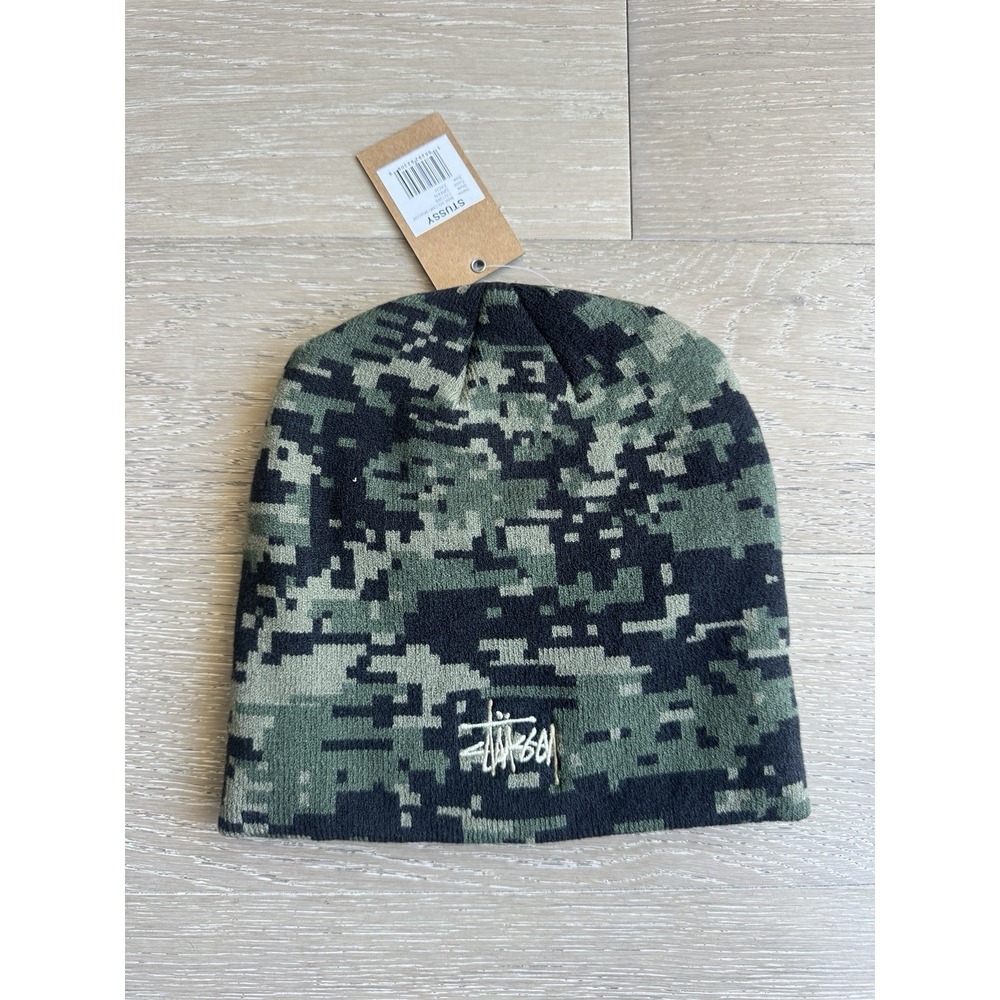STUSSY REVERSIBLE TECH BEANIE SKULLCAP GREEN DIGITAL CAMO ❤️✅ NEW SHIPS ASAP